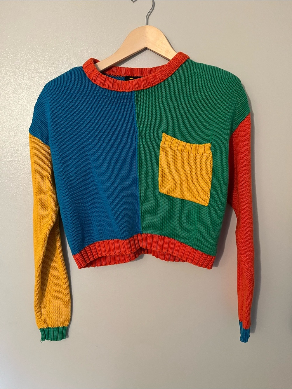 Vintage 90s Lizsport Petite Colorblock Knit Sweater - 100% Cotton Chunky Crop